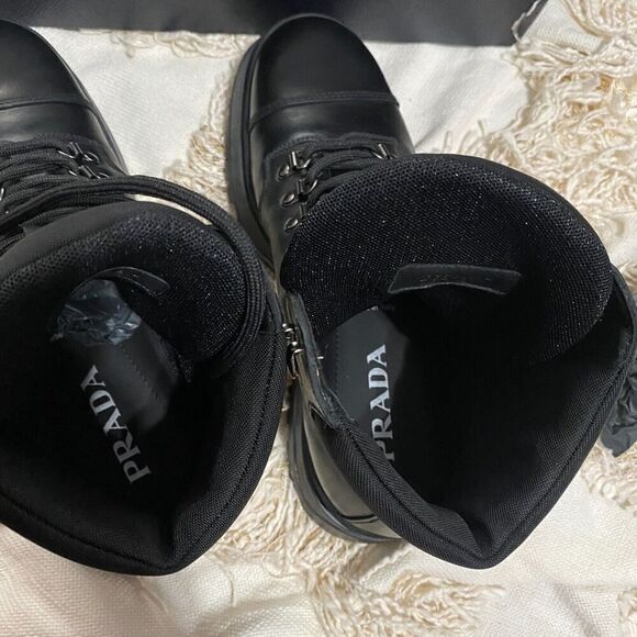 Prada Men\'s Leather Hiking Combat Boots Black Size 6 NEW main image 5